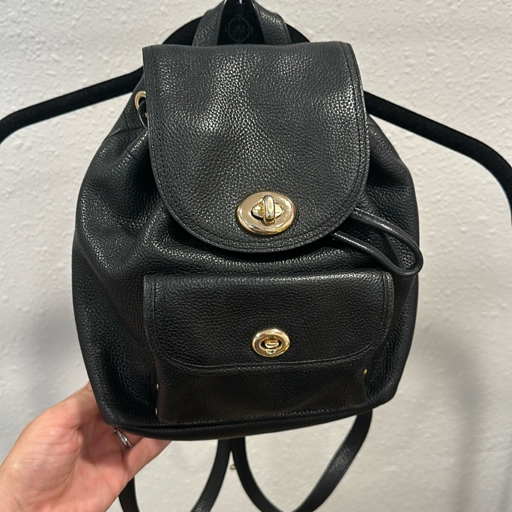 Coach black leather backpack